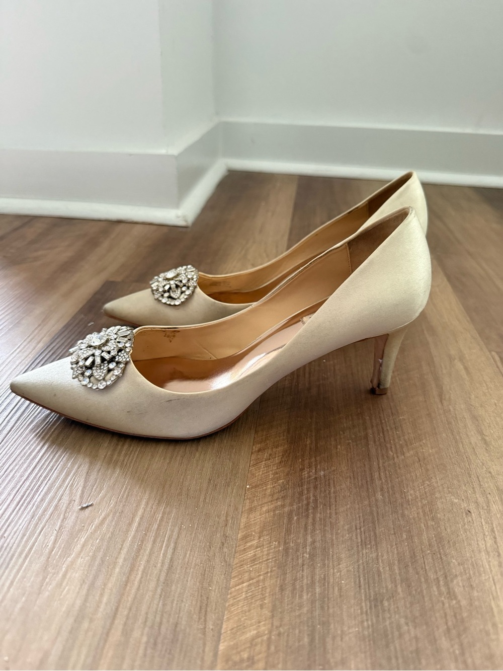 Badgley Mischka Ivory Pointed-Toe Crystal Embellished Pumps - Picture 5 of 6